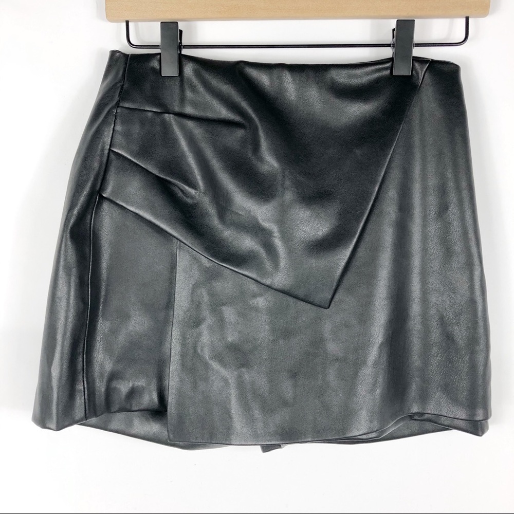 Zara Asymmetric Faux Leather Skort Faux Wrap